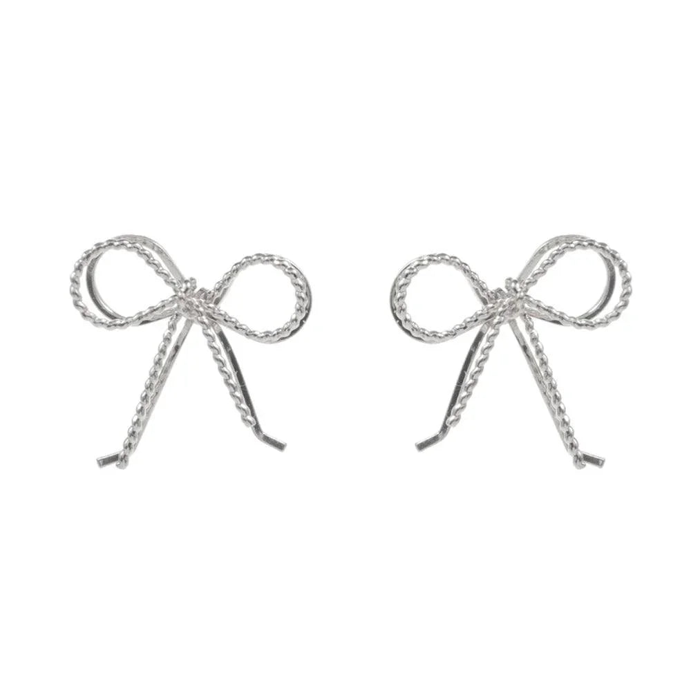 Silver Wire Metal Rope Bow Stud Earrings - Jewelry Store by Erik Rayo
