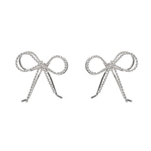 Load image into Gallery viewer, Silver Wire Metal Rope Bow Stud Earrings
