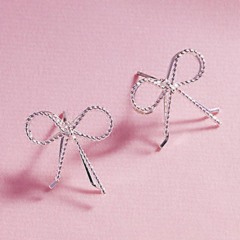 Silver Wire Metal Rope Bow Stud Earrings - Jewelry Store by Erik Rayo