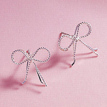 Load image into Gallery viewer, Silver Wire Metal Rope Bow Stud Earrings
