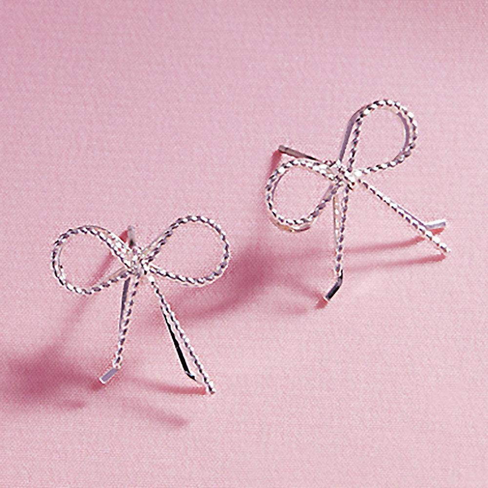 Silver Wire Metal Rope Bow Stud Earrings