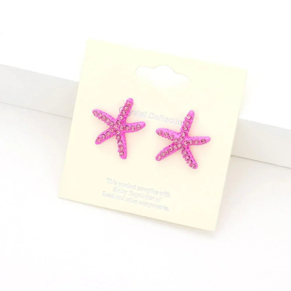 Pink Crystal Starfish Stud Earrings - Jewelry Store by Erik Rayo