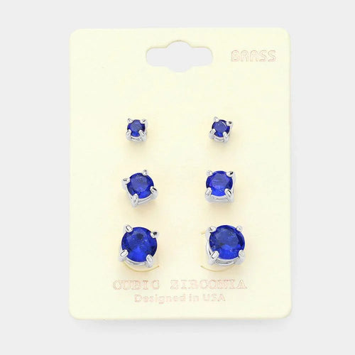3Pairs - CZ Cubic Zirconia Round Stud Earrings - Jewelry Store by Erik Rayo