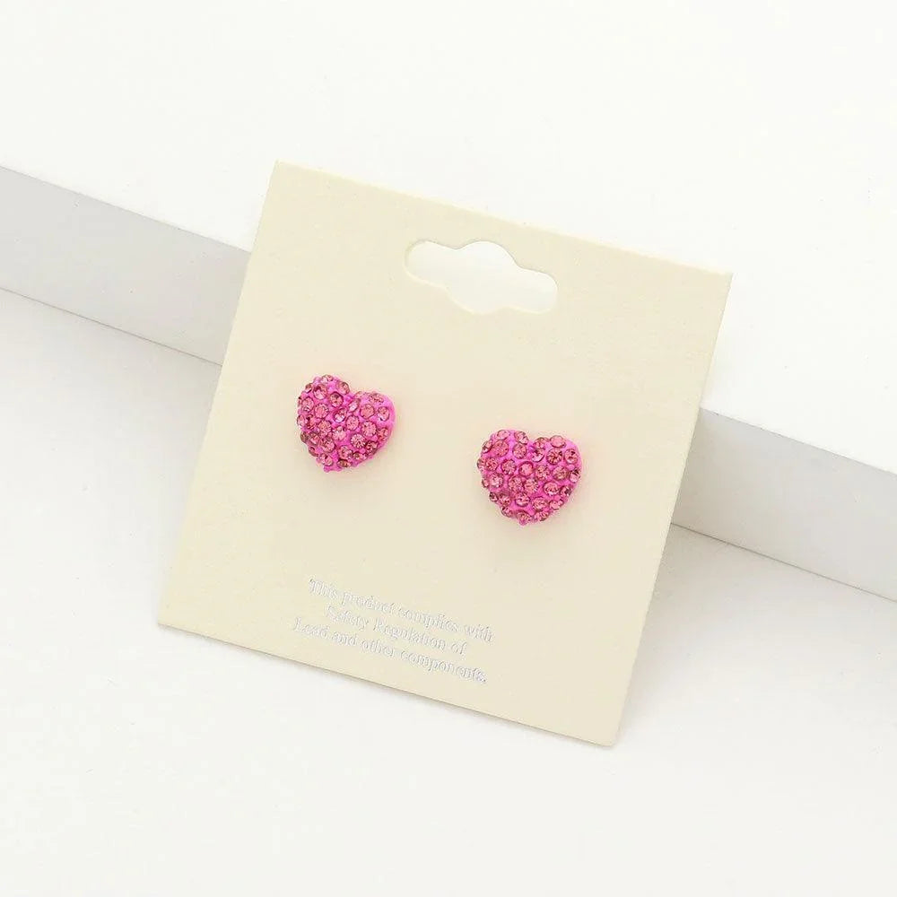 Pink Crystal pave heart stud earrings - Jewelry Store by Erik Rayo