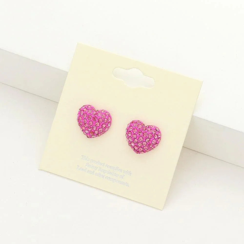 Pink Crystal pave heart stud earrings - Jewelry Store by Erik Rayo