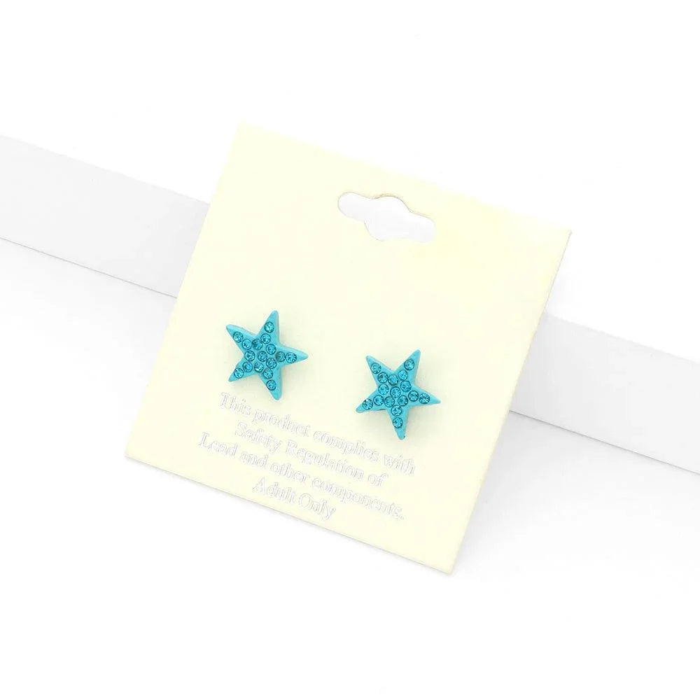 Blue Rhinestone Embellished Star Stud Earrings - Jewelry Store by Erik Rayo