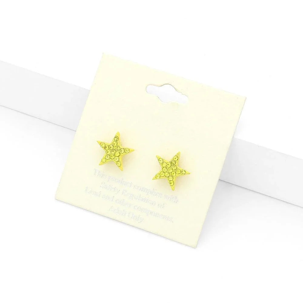 Yellow Rhinestone Embellished Star Stud Earrings - Jewelry Store by Erik Rayo