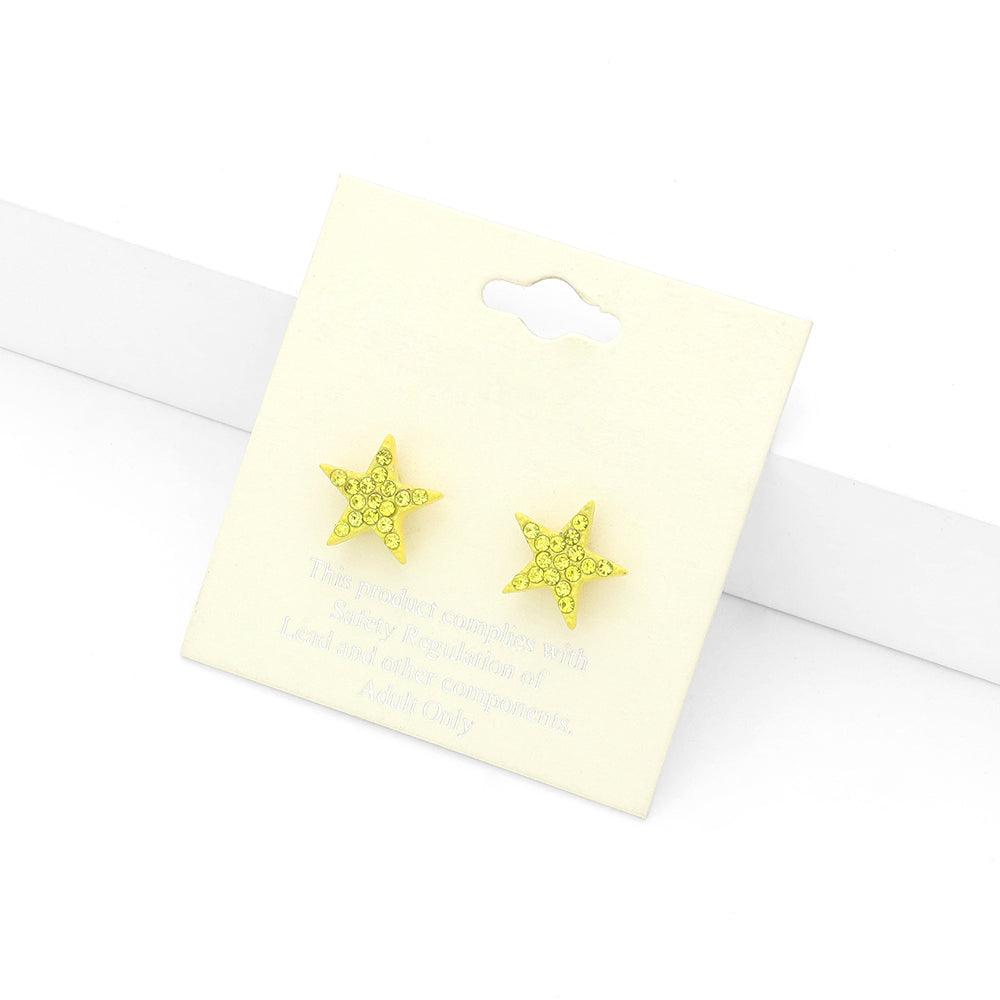 Yellow Rhinestone Embellished Star Stud Earrings