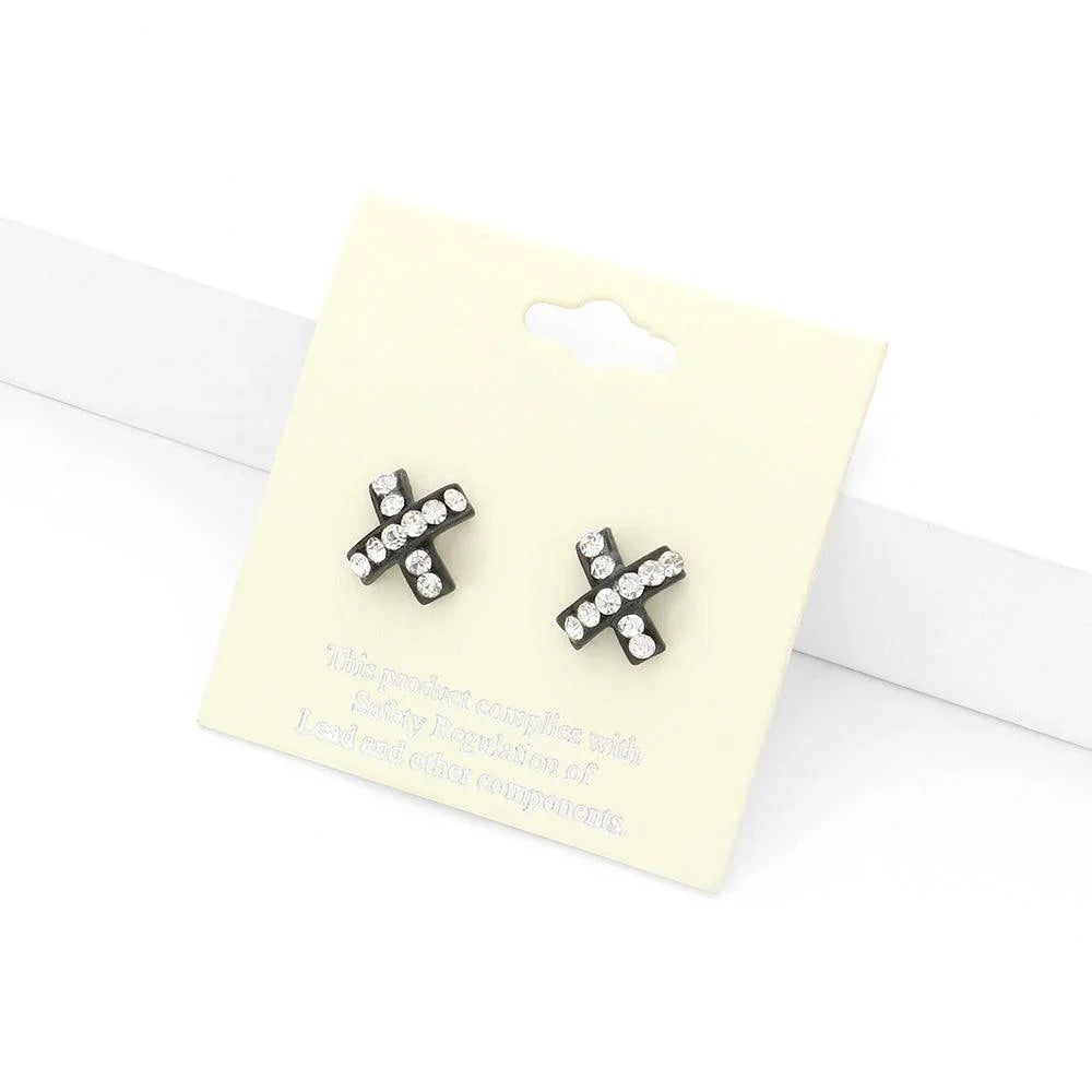 Clear Rhinestone Embellished Crisscross Stud Earrings - Jewelry Store by Erik Rayo