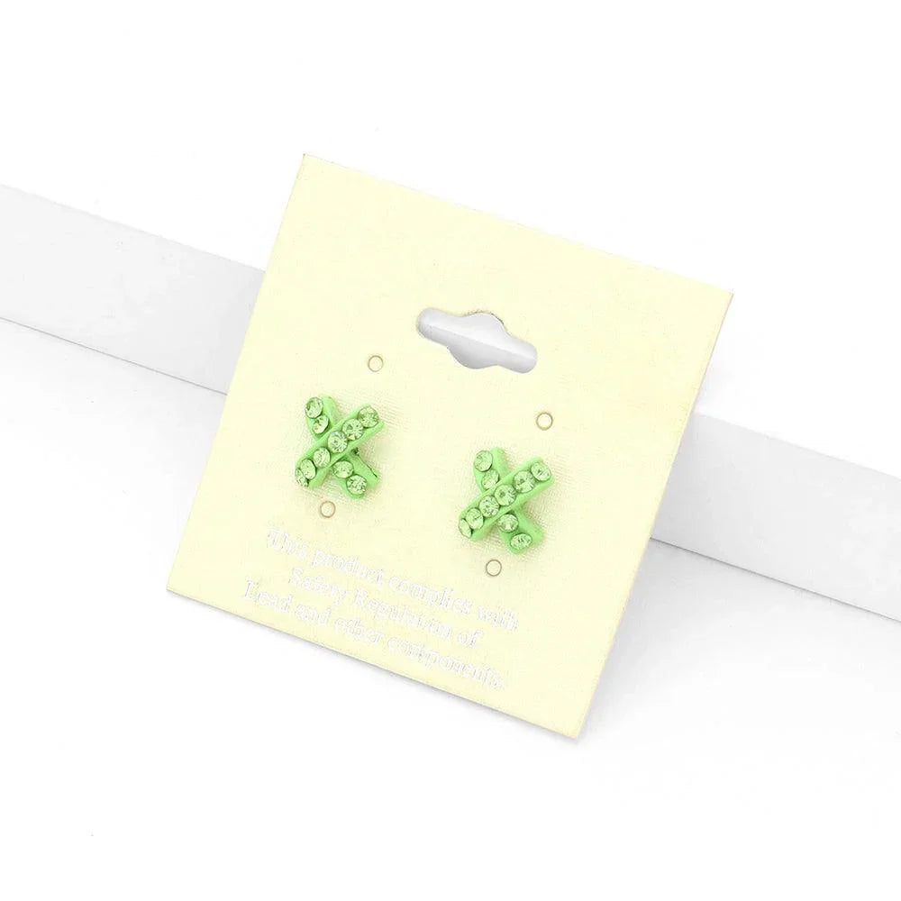 Rhinestone Embellished Crisscross Stud Earrings - Jewelry Store by Erik Rayo
