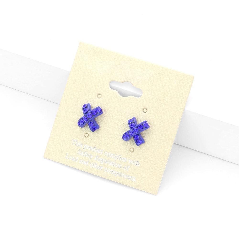 Rhinestone Embellished Crisscross Stud Earrings - Jewelry Store by Erik Rayo