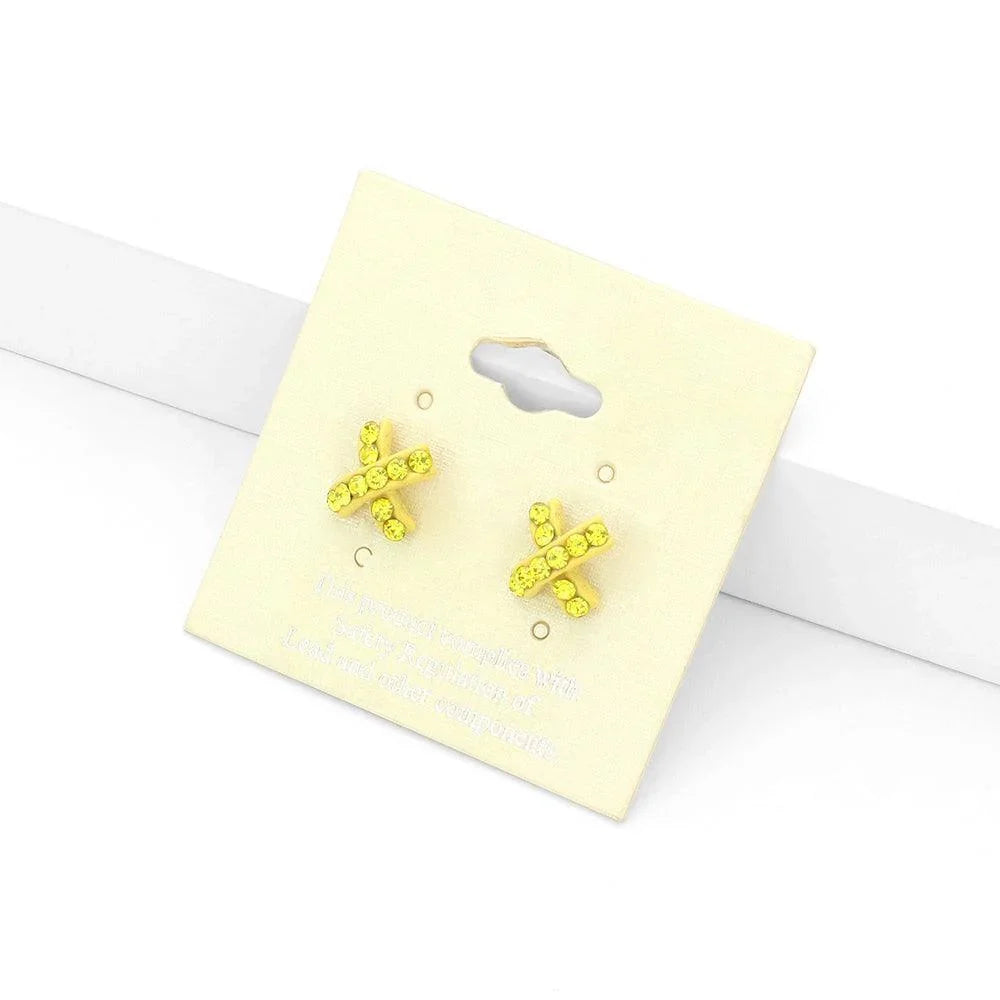Yellow Rhinestone Embellished Crisscross Stud Earrings - Jewelry Store by Erik Rayo
