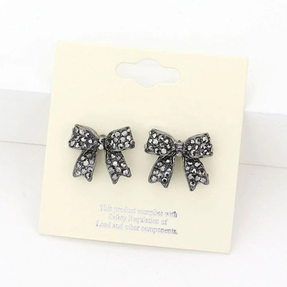 Hematite Pave bow stud earrings - Jewelry Store by Erik Rayo