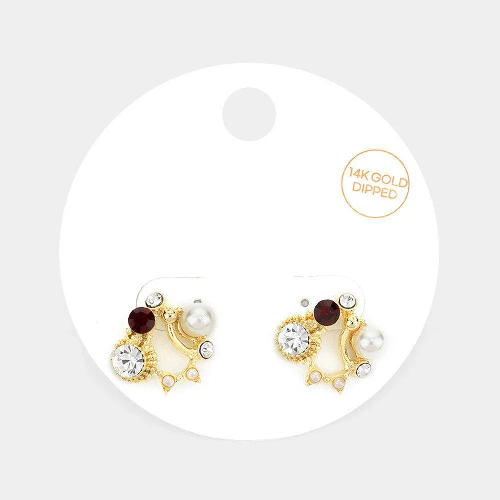 Red 14K Gold Dipped Stone Pearl Embellished Stud Earrings - Jewelry Store by Erik Rayo