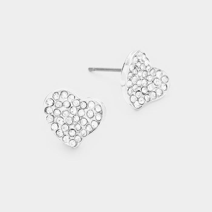 Clear Crystal Rhinestone Paved Heart Stud Earrings - Jewelry Store by Erik Rayo