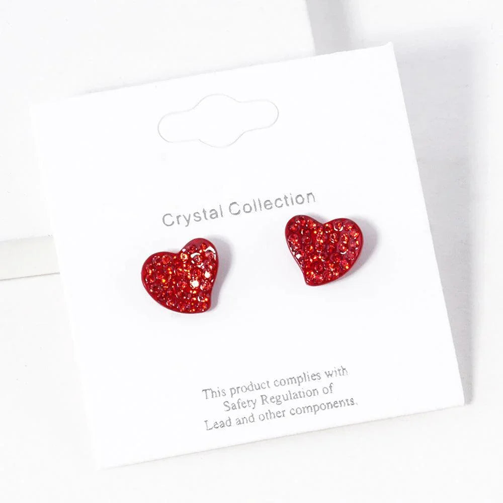Stone Paved Heart Stud Earrings - Jewelry Store by Erik Rayo