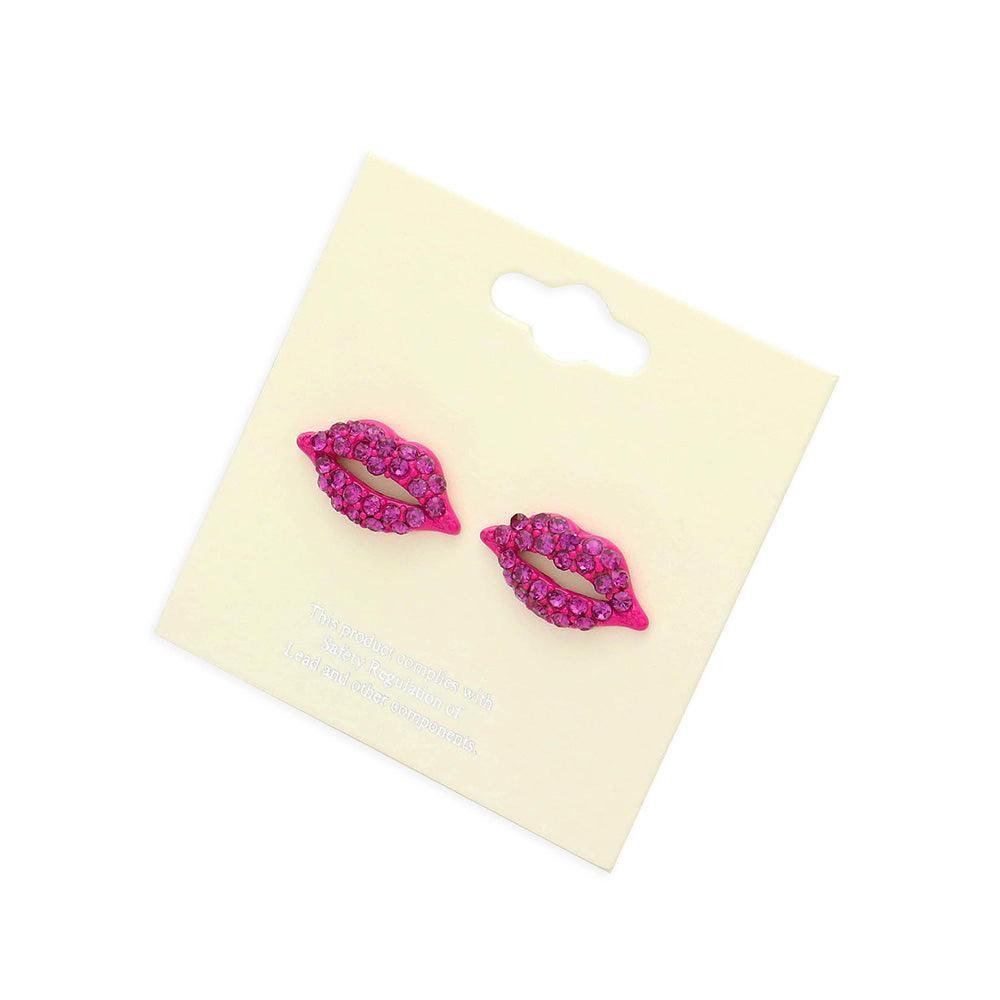 Fuchsia Crystal Pave Lips Stud Earrings - Jewelry Store by Erik Rayo