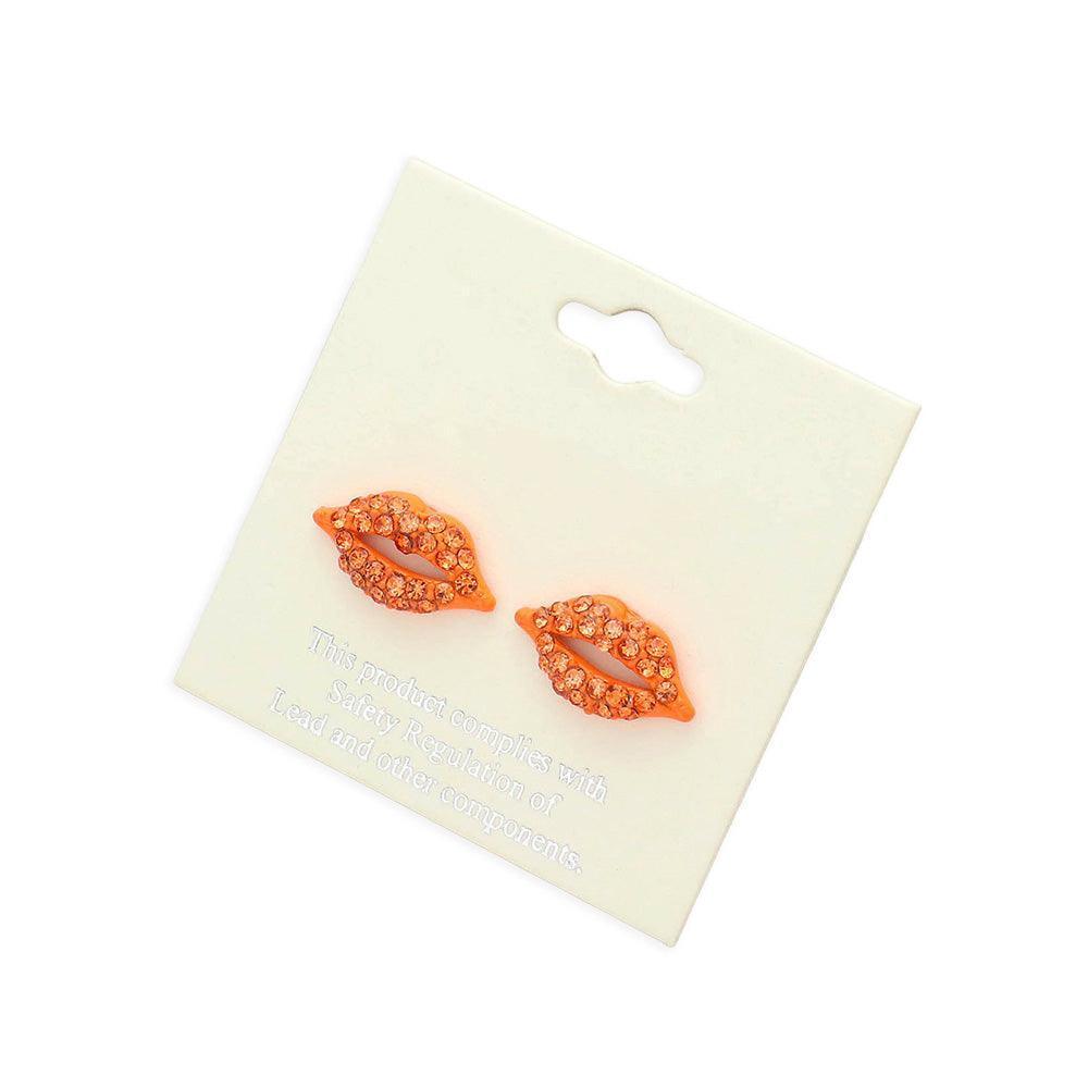 Orange Crystal Pave Lips Stud Earrings - Jewelry Store by Erik Rayo