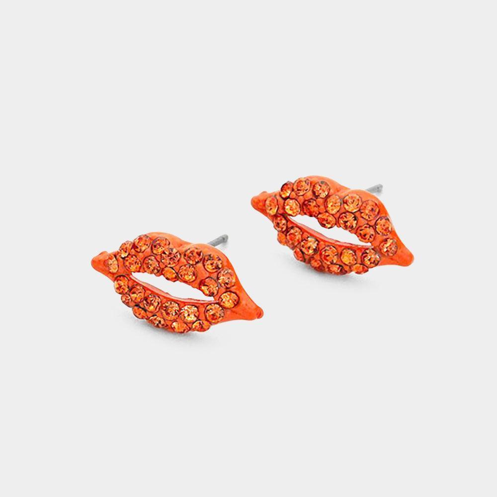 Orange Crystal Pave Lips Stud Earrings - Jewelry Store by Erik Rayo