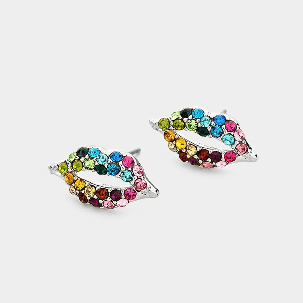 Crystal Pave Lips Stud Earrings - Jewelry Store by Erik Rayo