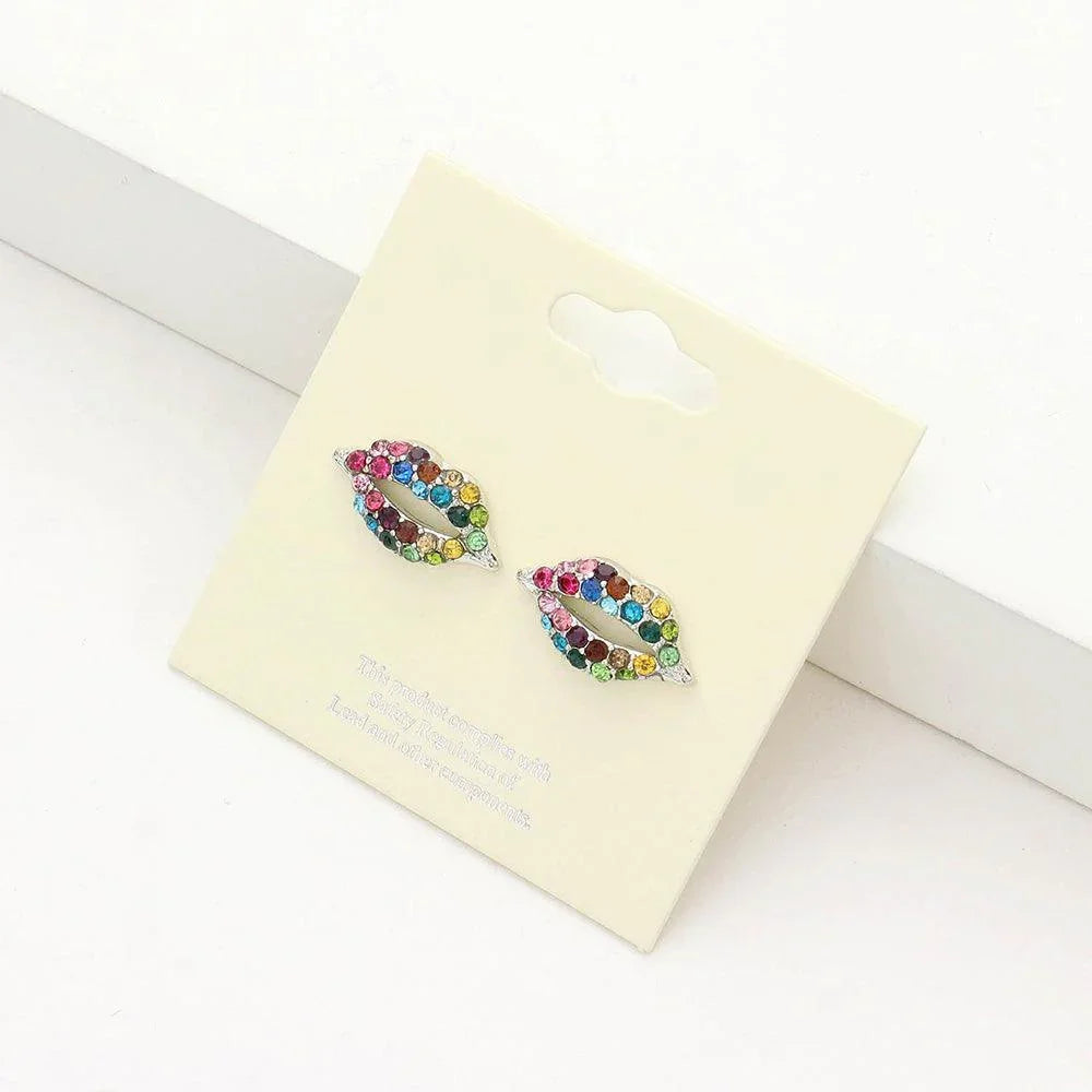 Crystal Pave Lips Stud Earrings - Jewelry Store by Erik Rayo