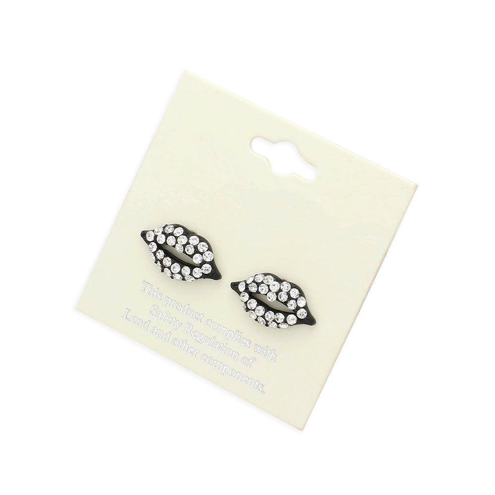 Black Crystal Pave Lips Stud Earrings - Jewelry Store by Erik Rayo