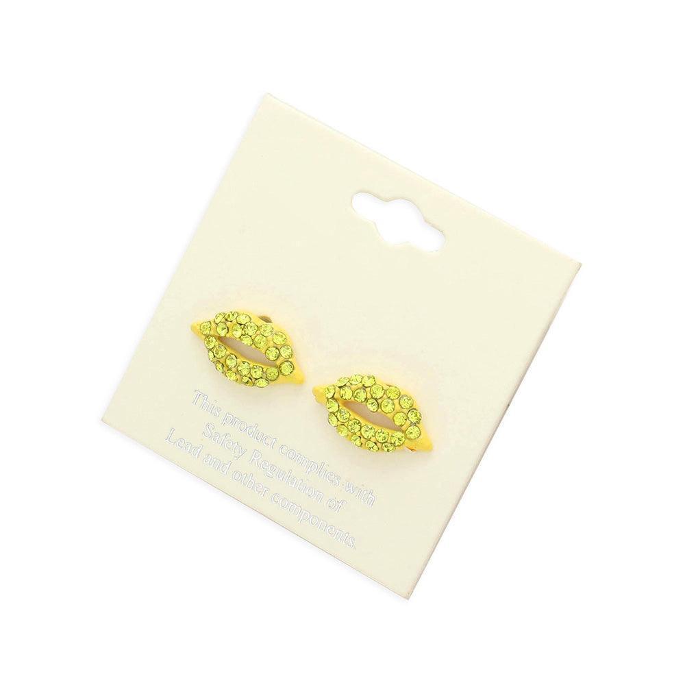 Yellow Crystal Pave Lips Stud Earrings - Jewelry Store by Erik Rayo