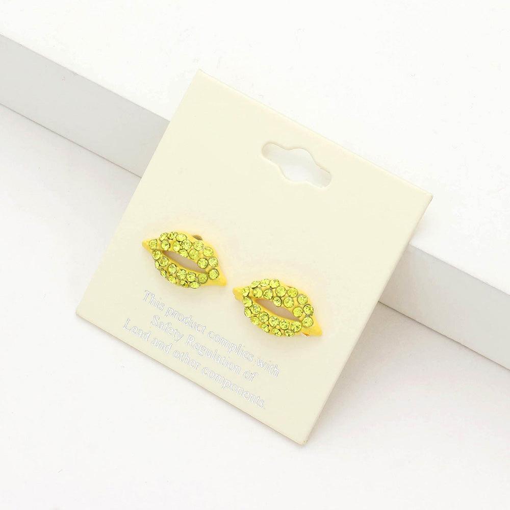 Yellow Crystal Pave Lips Stud Earrings