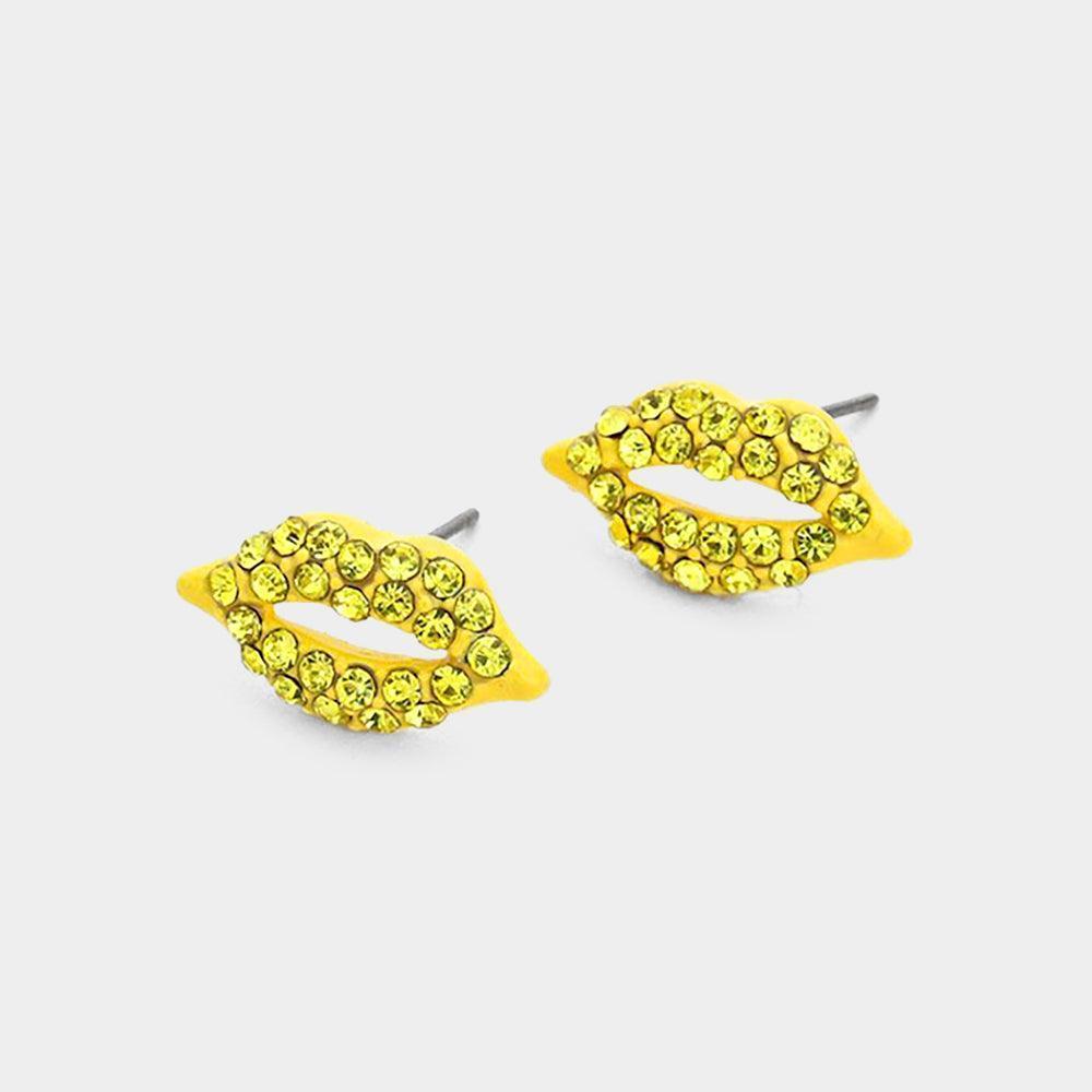 Yellow Crystal Pave Lips Stud Earrings - Jewelry Store by Erik Rayo
