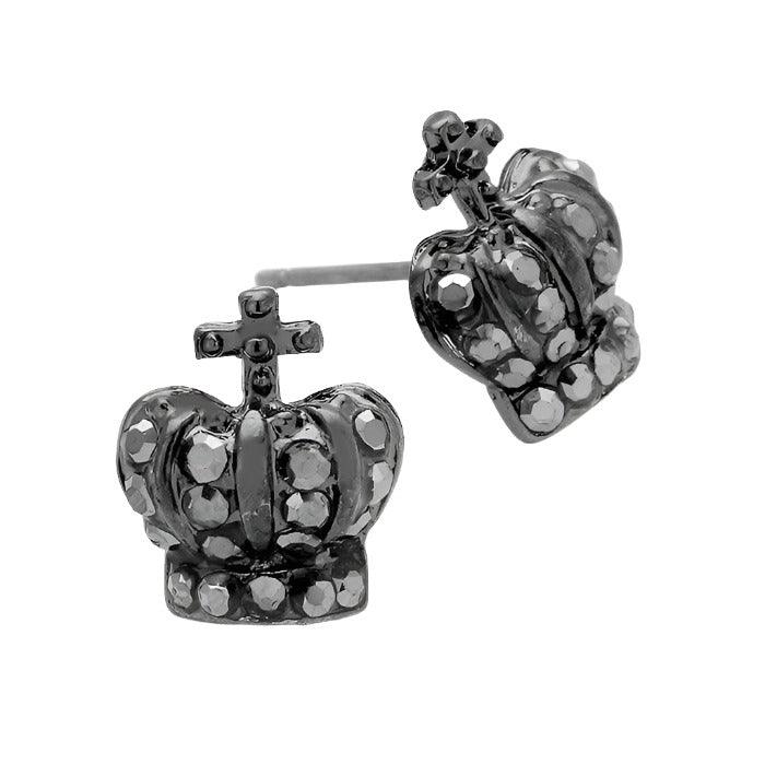 Stud Earrings Hematite Pave Queen Crown