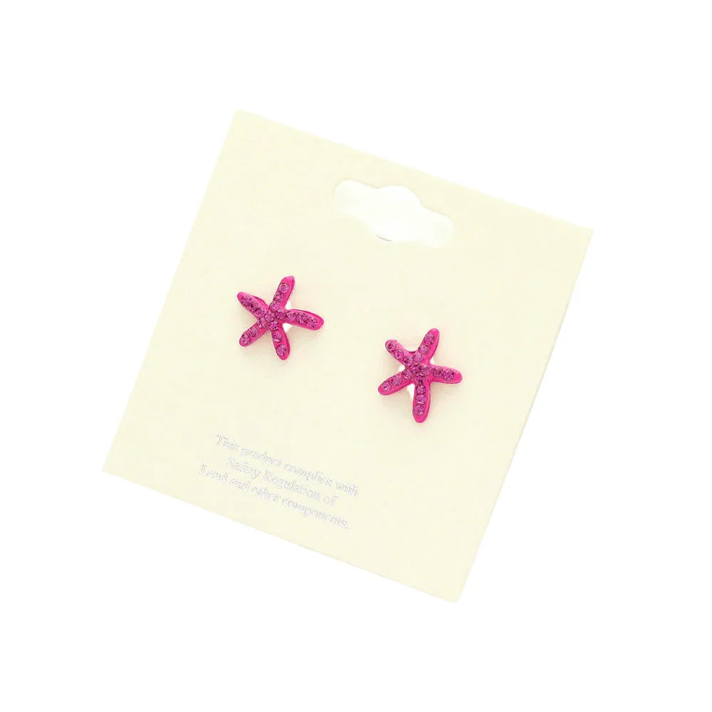 Red Crystal Starfish Stud Earrings - Jewelry Store by Erik Rayo