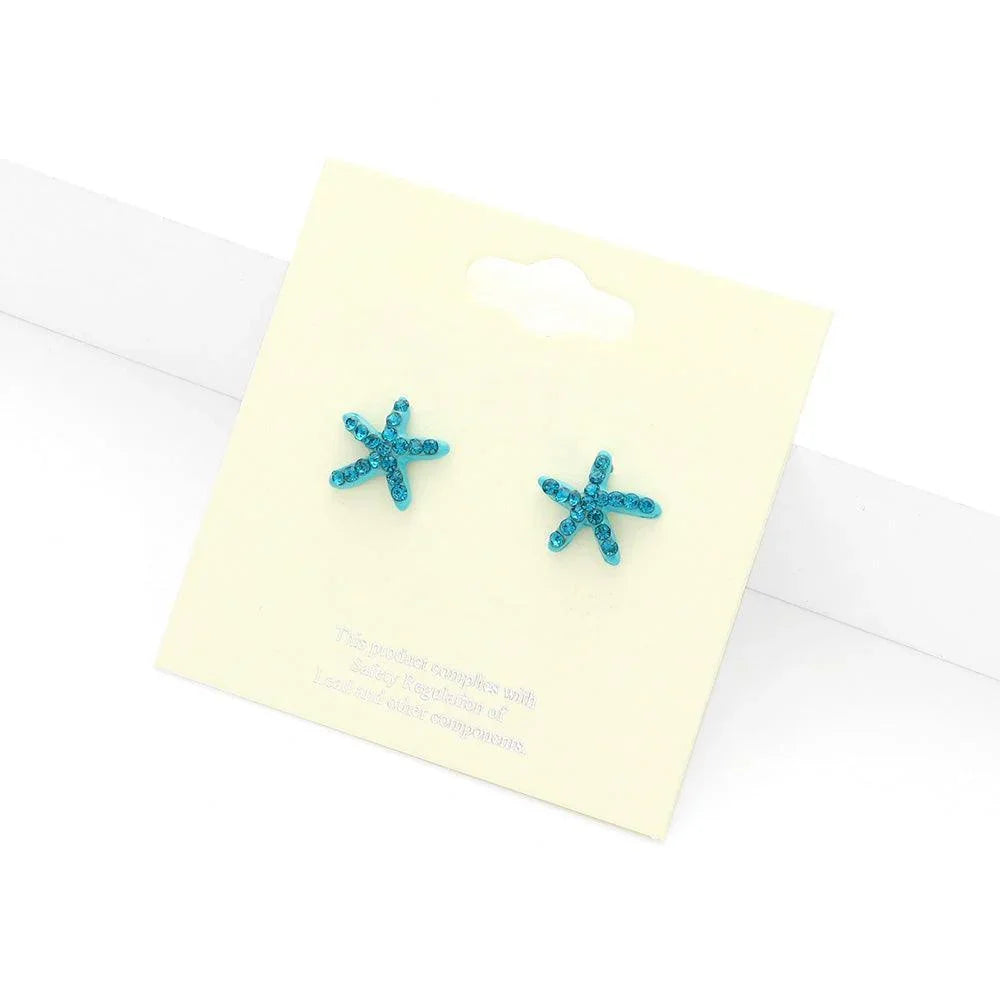 Blue Crystal Starfish Stud Earrings - Jewelry Store by Erik Rayo