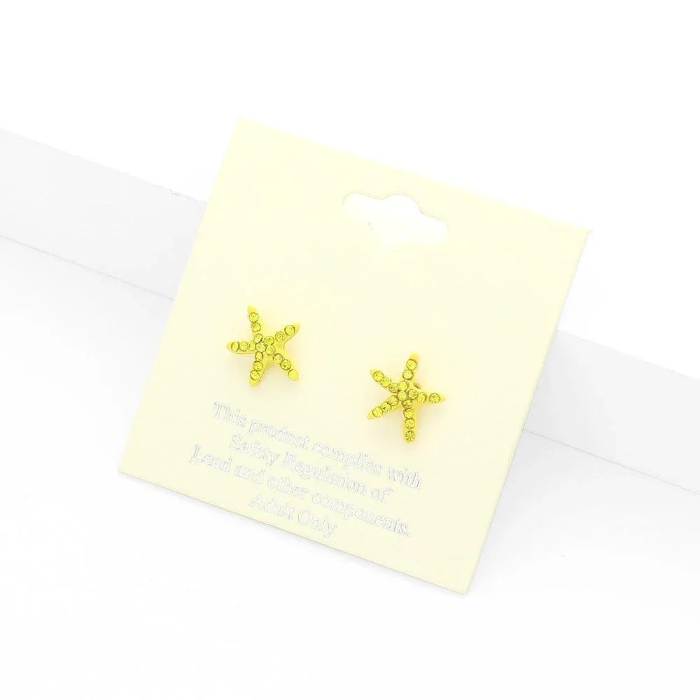 Yellow Crystal Starfish Stud Earrings - Jewelry Store by Erik Rayo