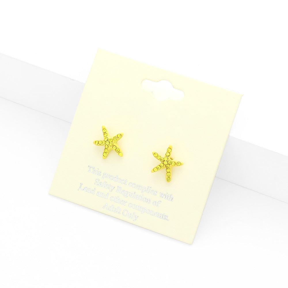 Yellow Crystal Starfish Stud Earrings