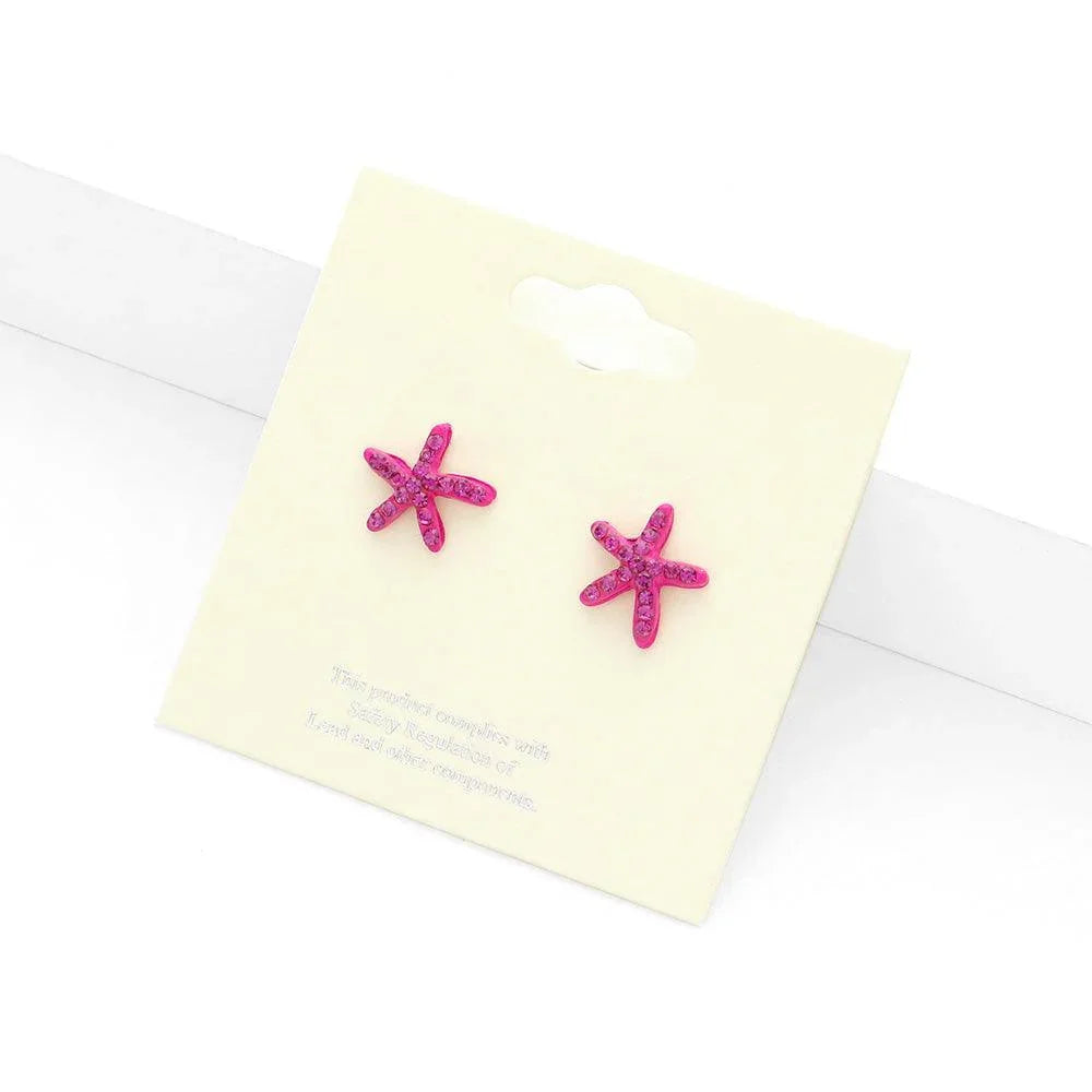 Red Crystal Starfish Stud Earrings - Jewelry Store by Erik Rayo