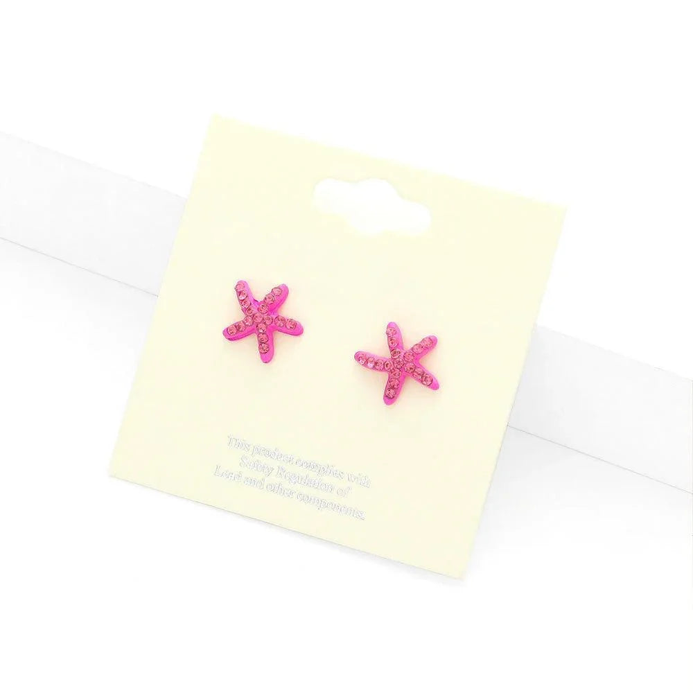 Pink Crystal Starfish Stud Earrings - Jewelry Store by Erik Rayo