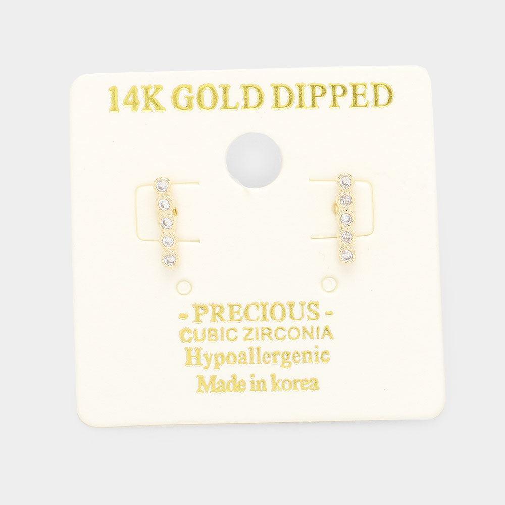 Gold 14K Gold Dipped CZ Linear Stud Earrings - Jewelry Store by Erik Rayo