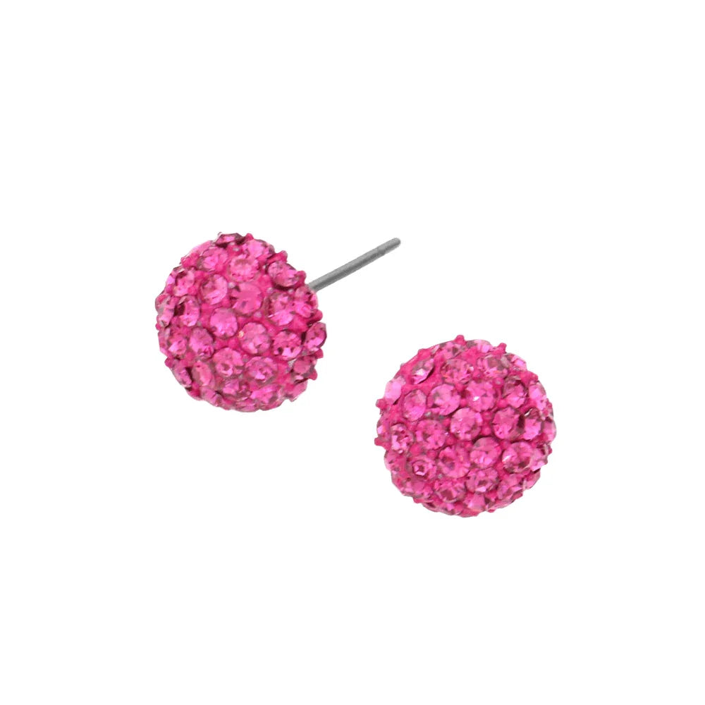 Red Crystal Paved Round Dome Stud Earrings - Jewelry Store by Erik Rayo