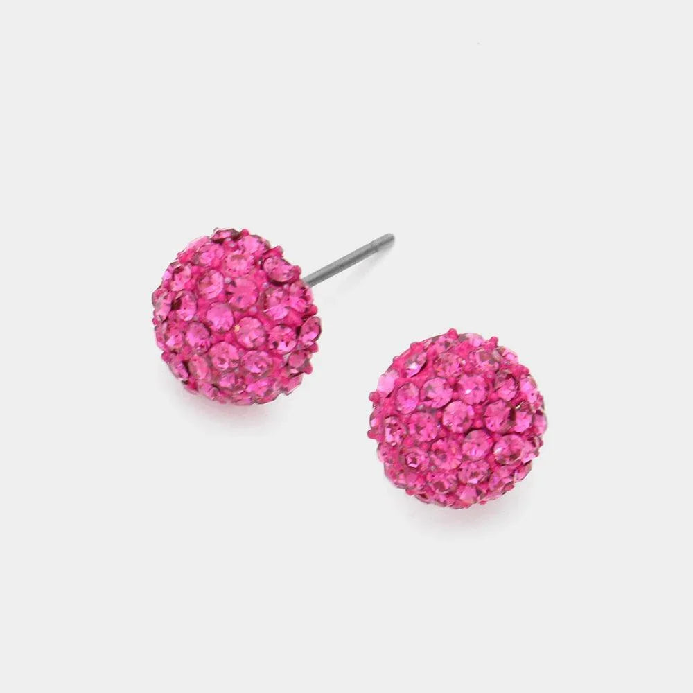Red Crystal Paved Round Dome Stud Earrings - Jewelry Store by Erik Rayo