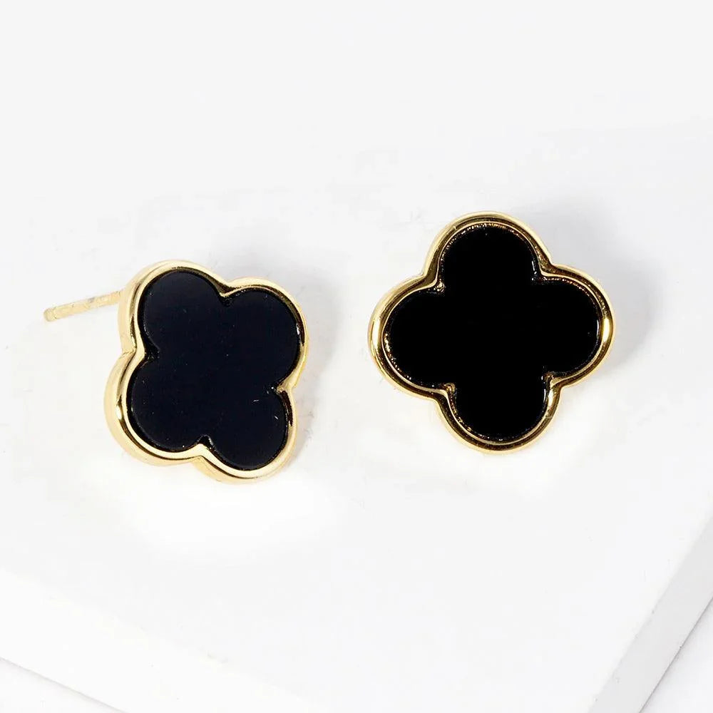 Silver Gold Dipped Metal Trim Quatrefoil Stud Earrings - Jewelry Store by Erik Rayo
