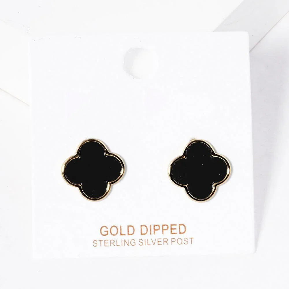 Silver Gold Dipped Metal Trim Quatrefoil Stud Earrings - Jewelry Store by Erik Rayo