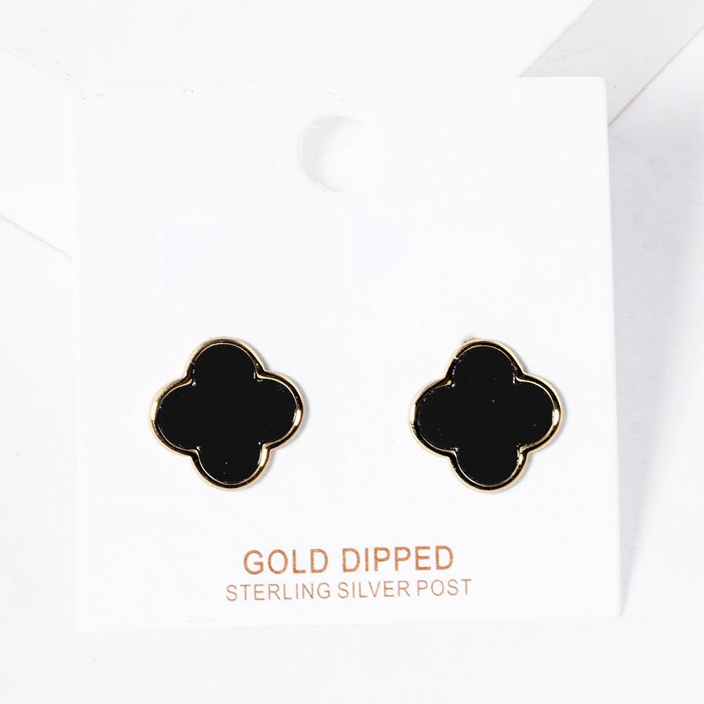 Silver Gold Dipped Metal Trim Quatrefoil Stud Earrings