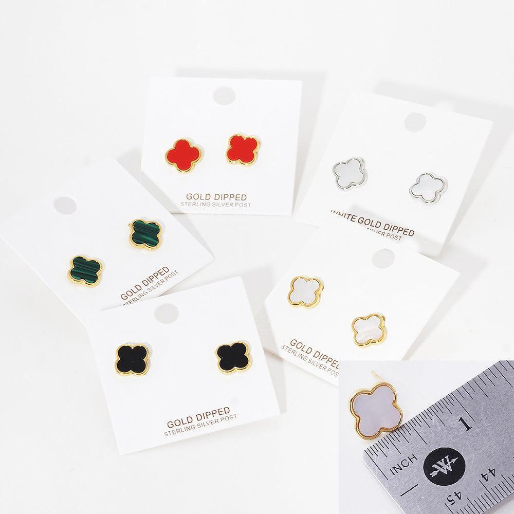 Red Gold Dipped Metal Trim Quatrefoil Stud Earrings - Jewelry Store by Erik Rayo