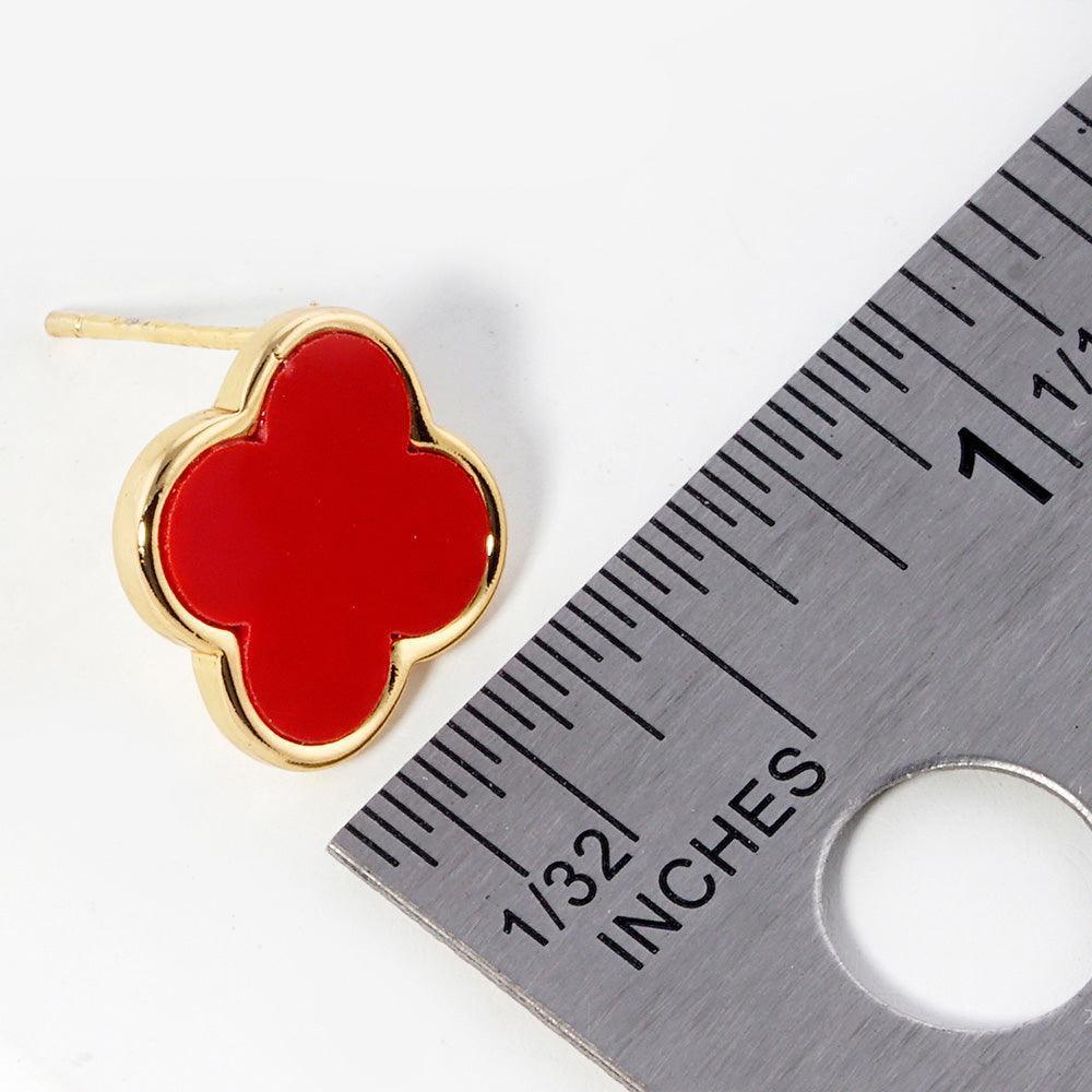 Red Gold Dipped Metal Trim Quatrefoil Stud Earrings - Jewelry Store by Erik Rayo