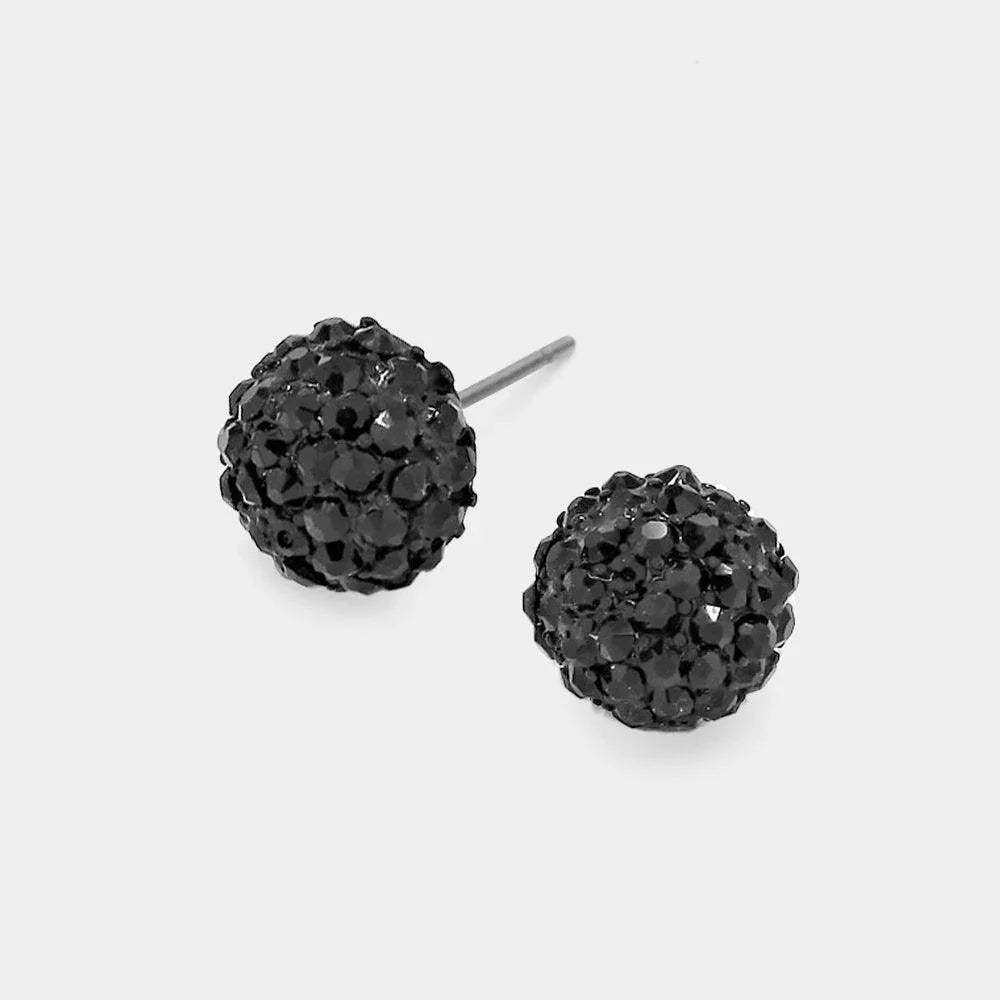 Black Crystal Paved Round Dome Stud Earrings - Jewelry Store by Erik Rayo