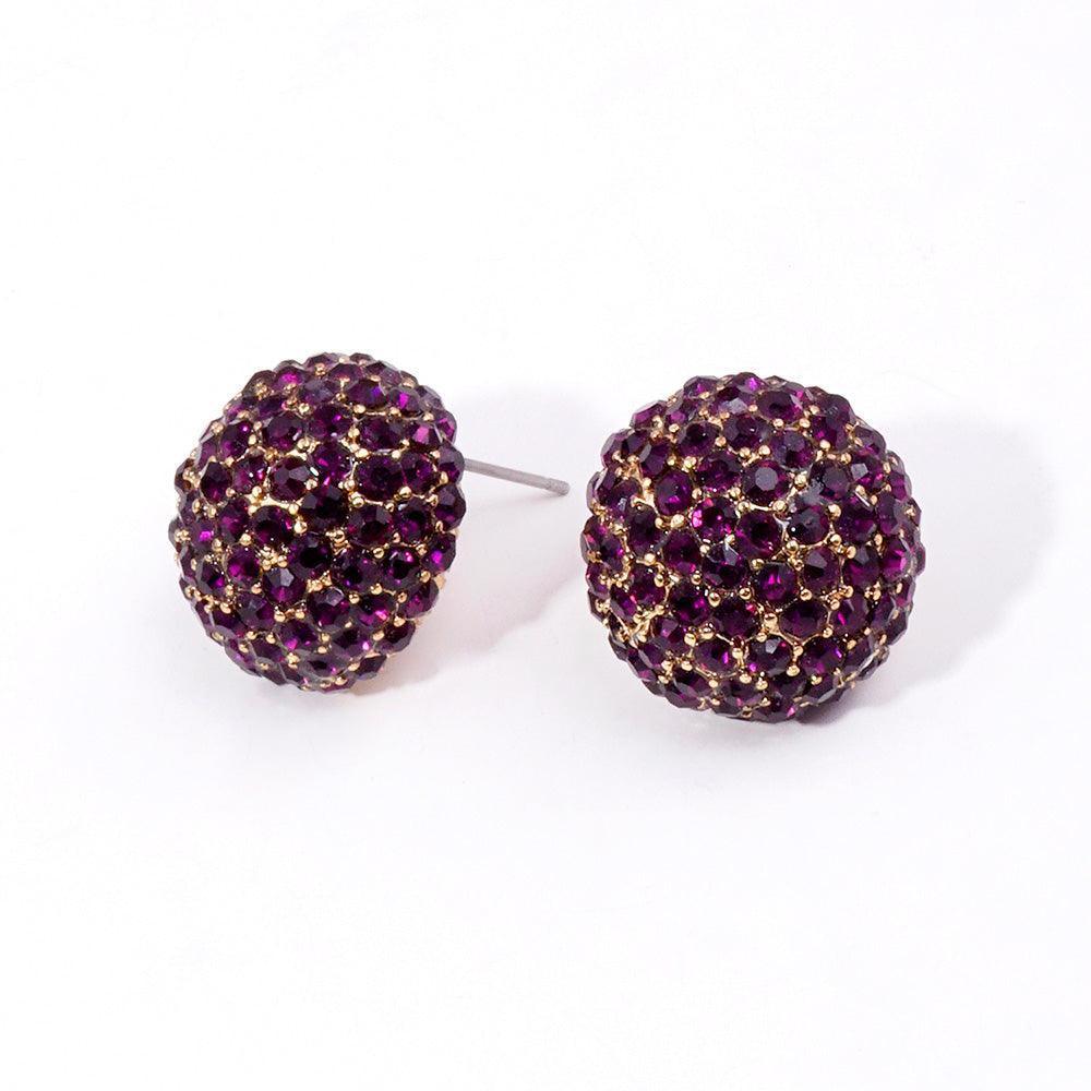 Amethyst Rhinestone Embellished Dome Stud Evening Earrings - Jewelry Store by Erik Rayo