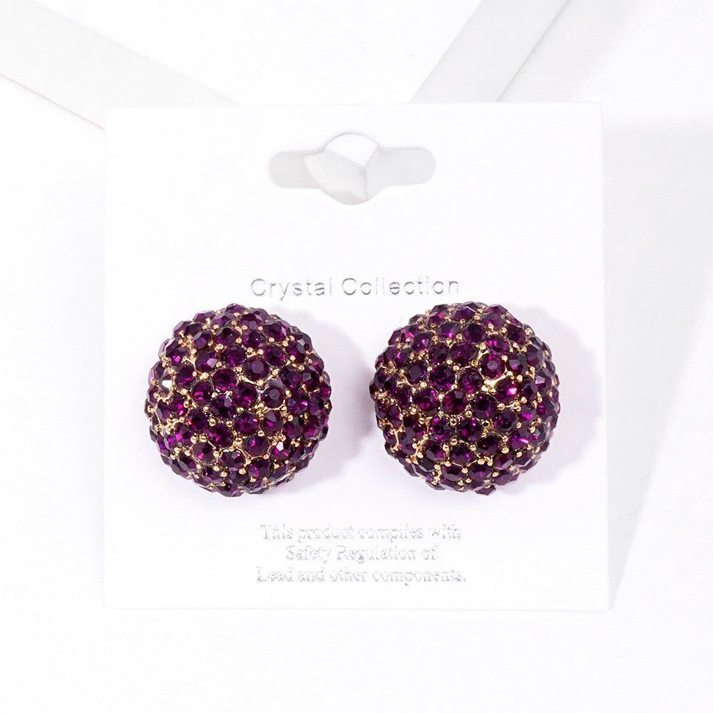 Amethyst Rhinestone Embellished Dome Stud Evening Earrings - Jewelry Store by Erik Rayo