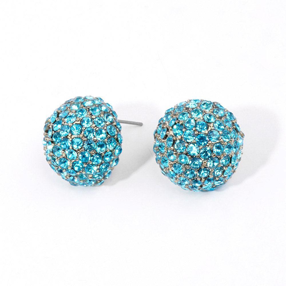 Aqua Rhinestone Embellished Dome Stud Evening Earrings - Jewelry Store by Erik Rayo