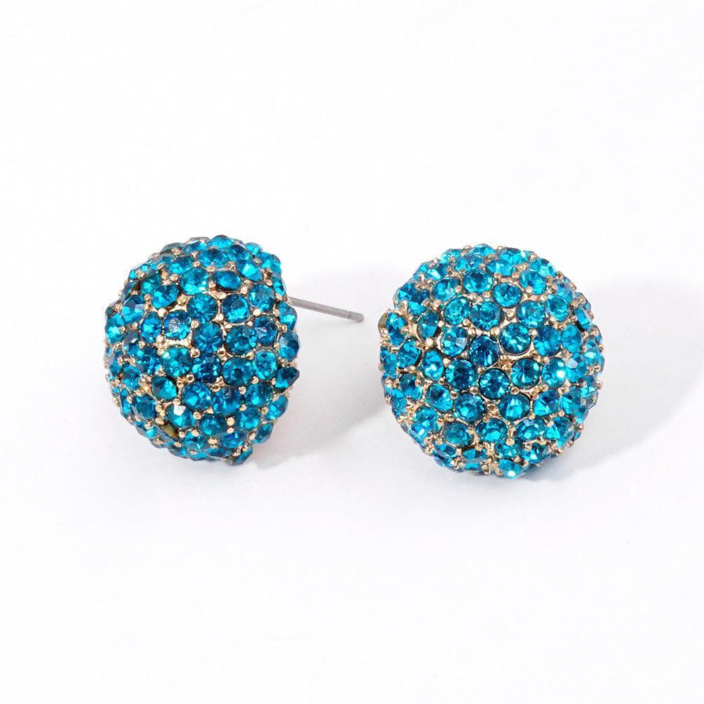 Blue Rhinestone Embellished Dome Stud Evening Earrings - Jewelry Store by Erik Rayo