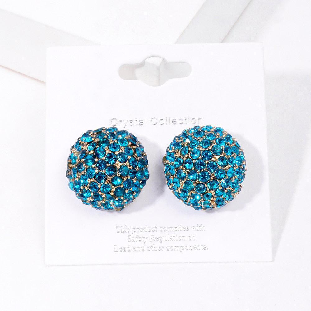 Blue Rhinestone Embellished Dome Stud Evening Earrings - Jewelry Store by Erik Rayo